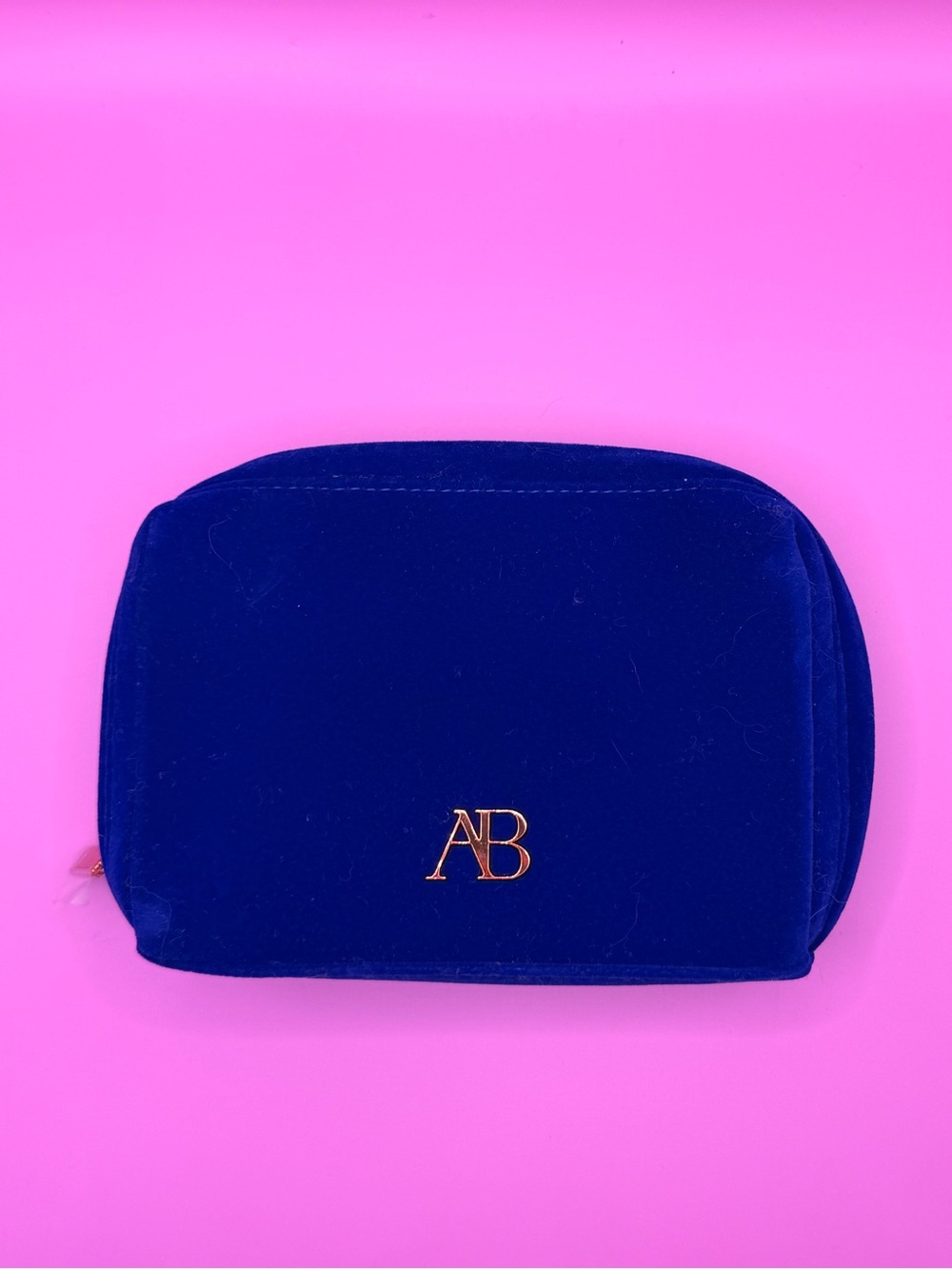 Navy Velvet Cosmetic Pouch with Gold AB Monogram